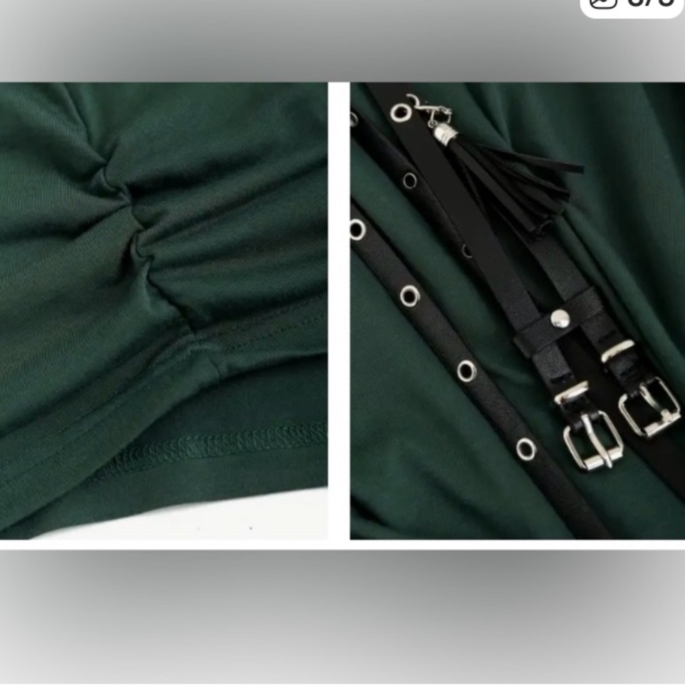 NWT TEMU Green Ruffled Double Belt Hoodie Fashion with Long Sleeve- X-Large - Picture 12 of 16